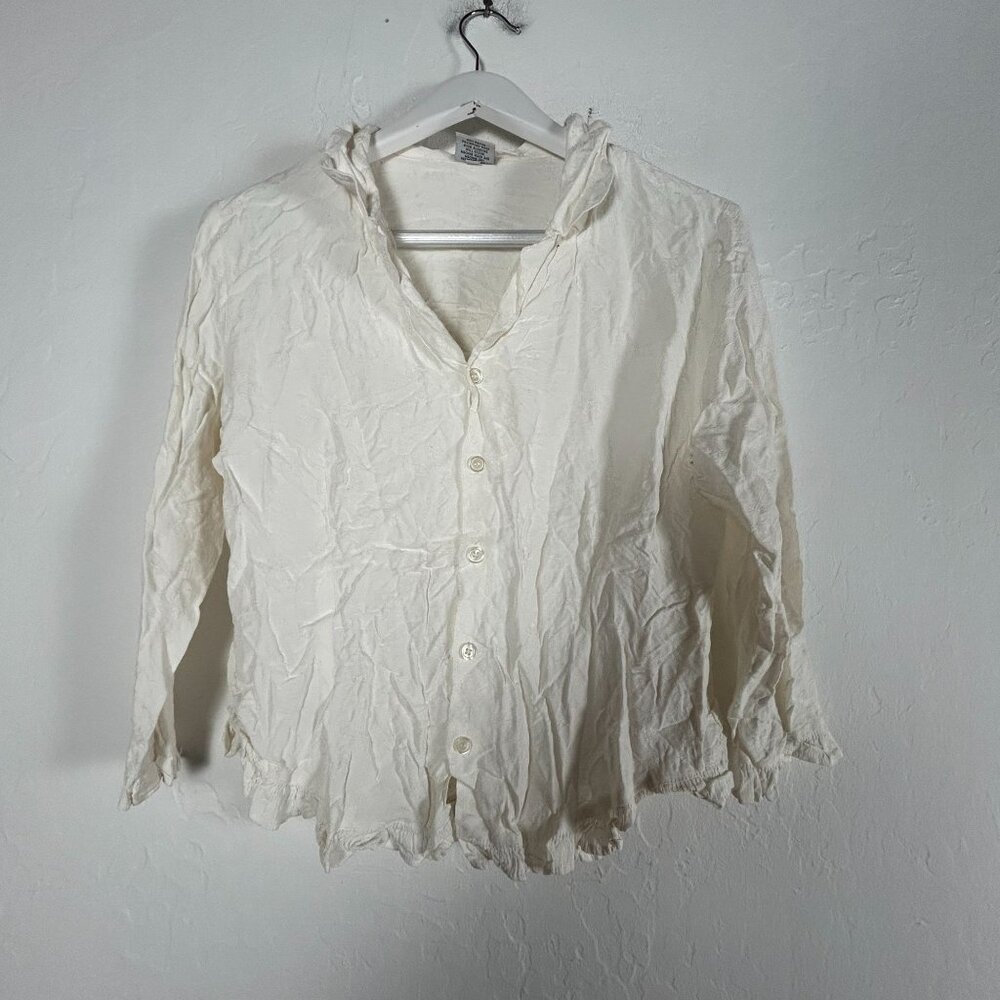CP Shades Womens White Crinkle Jacquard Button-Up Shirt Medium Rayon Lightweight